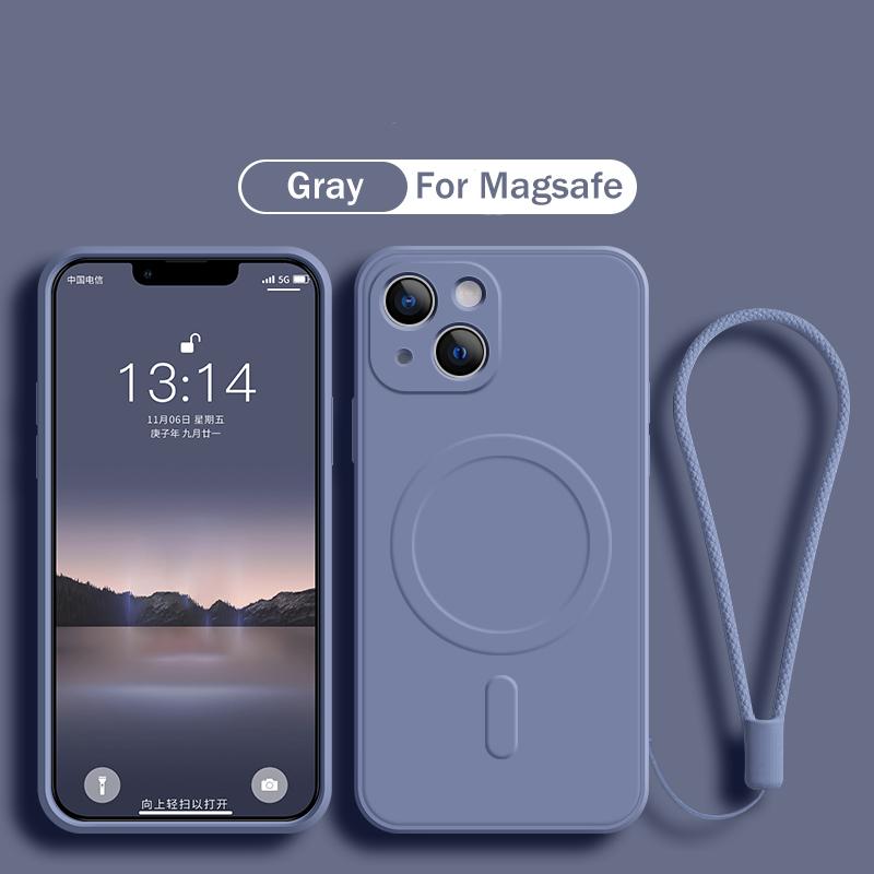 Für Magsafe Magnetische Kabellose Ladehülle Für iPhone 15 16 14 13 12 11 Pro Max Mini 16e XS Plus Weiche Flüssigsilikon-Schutzhülle mit Band