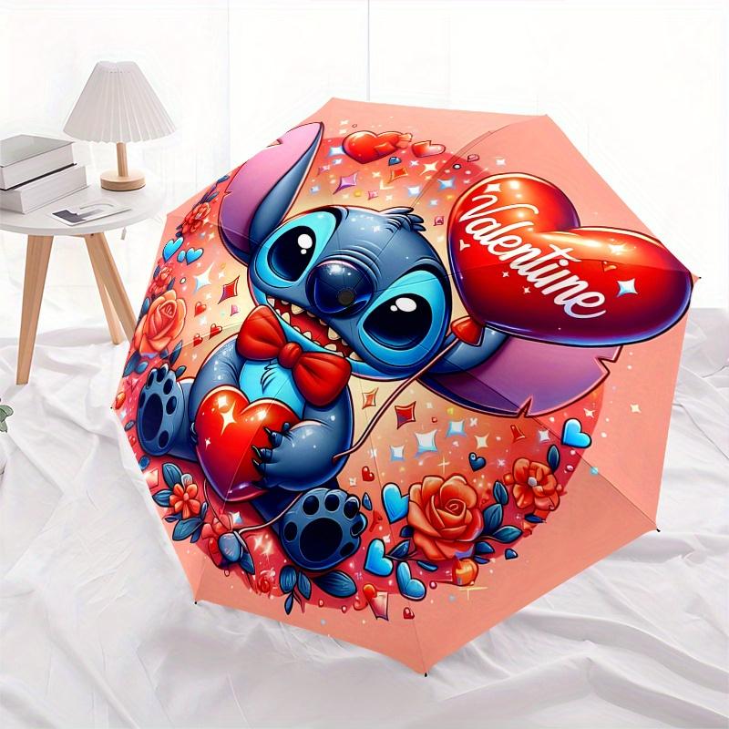 Stitch, Valentine Themed Automatic Opening and Closing Folding Umbrella, 8-rib Windproof, Compact Travel Design, Suitable for All Occasion |