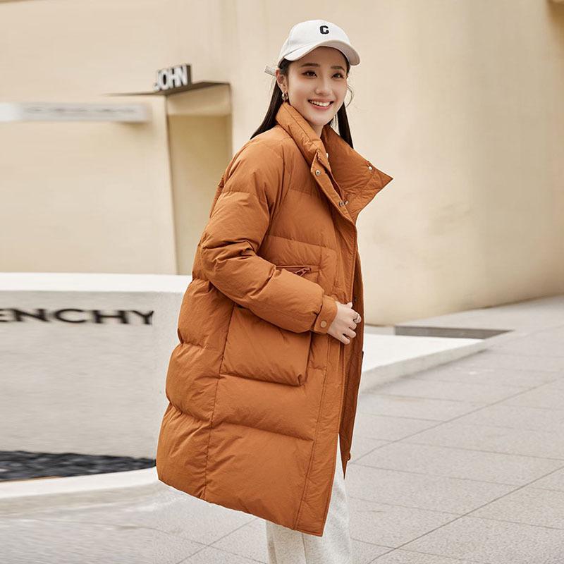 Medium and long pocket design stand-up neck down jacket women's thickened white duck down high-end casual and thin warm jacket tide