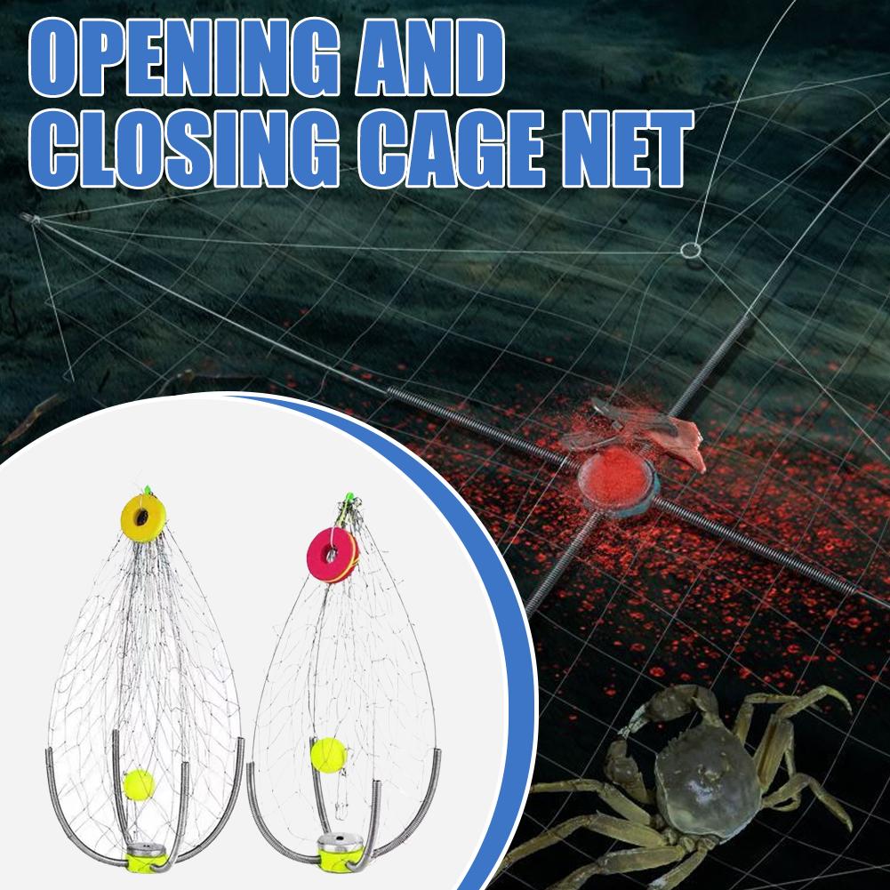50/60 Automatic Opening Closing Fishing Trap Fishing Net Cage Net Steel Wire for Saltwater Seawater Outdoor Fishing Accessories