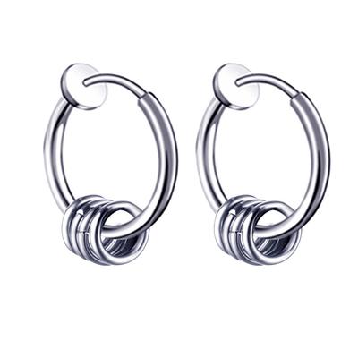 1 Pair Men Punk Circle Ear Clip Stainless Steel Earring Hip Hop Style Jewelry