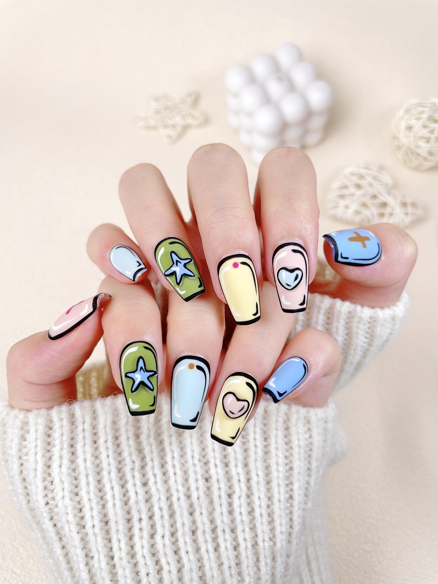 

Hand-Painted Cartoon Comic Style Wearable Nail Art Patches - European and American Fashion Fake Nails. Small