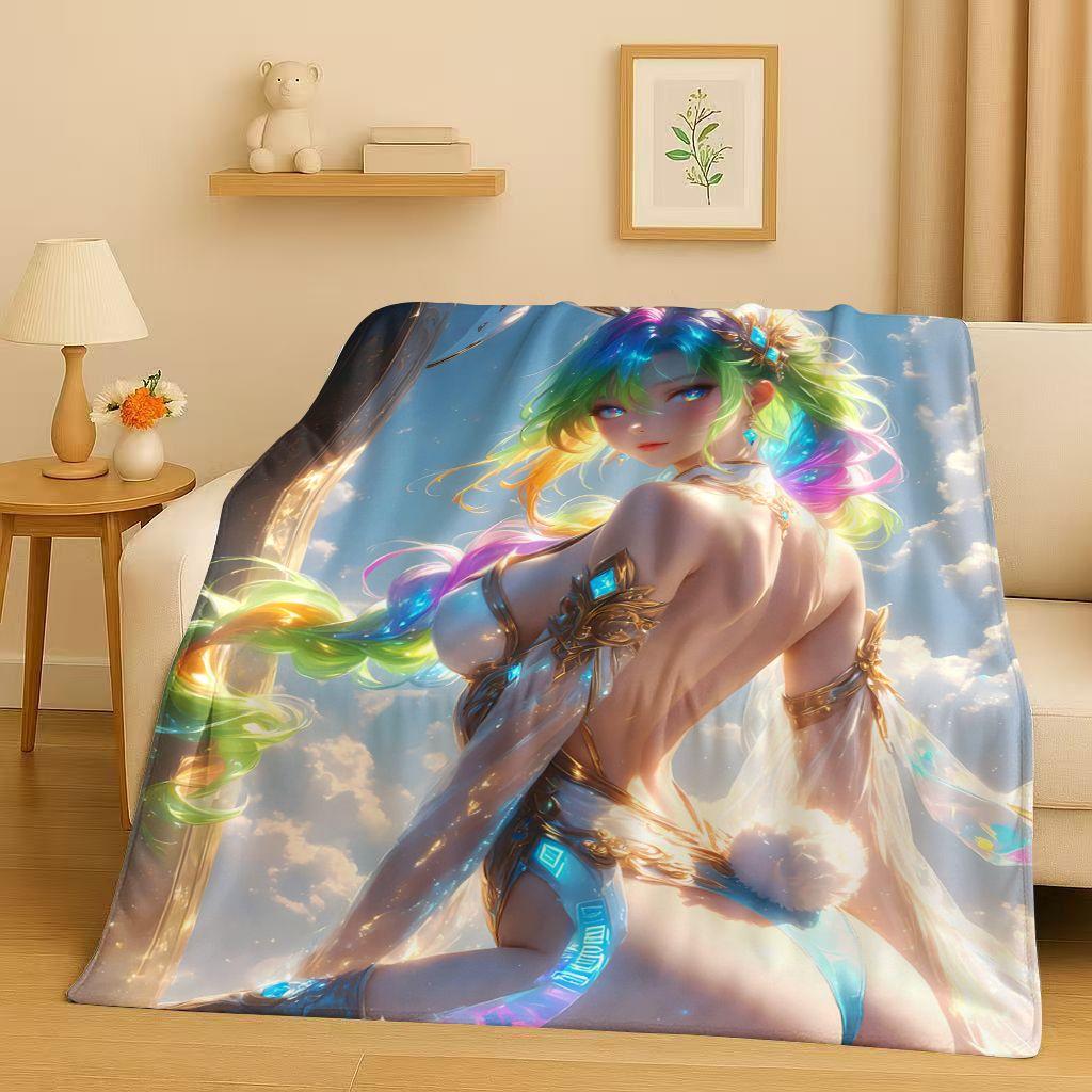 3D Cute Sexy Bikini Girls Cartoon Anime Characters Flannel Blanket,Soft Plush Throw for Home Bedroom Bed Sofa Cover Trave Gift