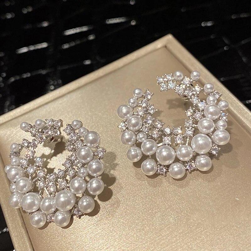 Exaggerated Irregular Round Stud Earrings for Women Luxury Faux Earrings… More