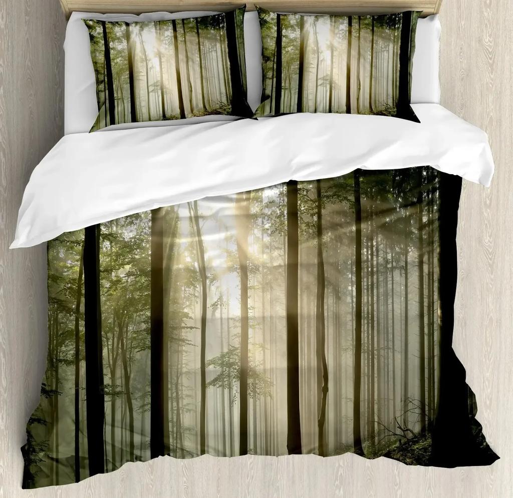 Smoky Mountain Kiefernwälder Grau Baum Naturlandschaft Kunst Bequemer Bettbezug Bettdecke Kissenbezug Bettwäscheset Kinderzimmer