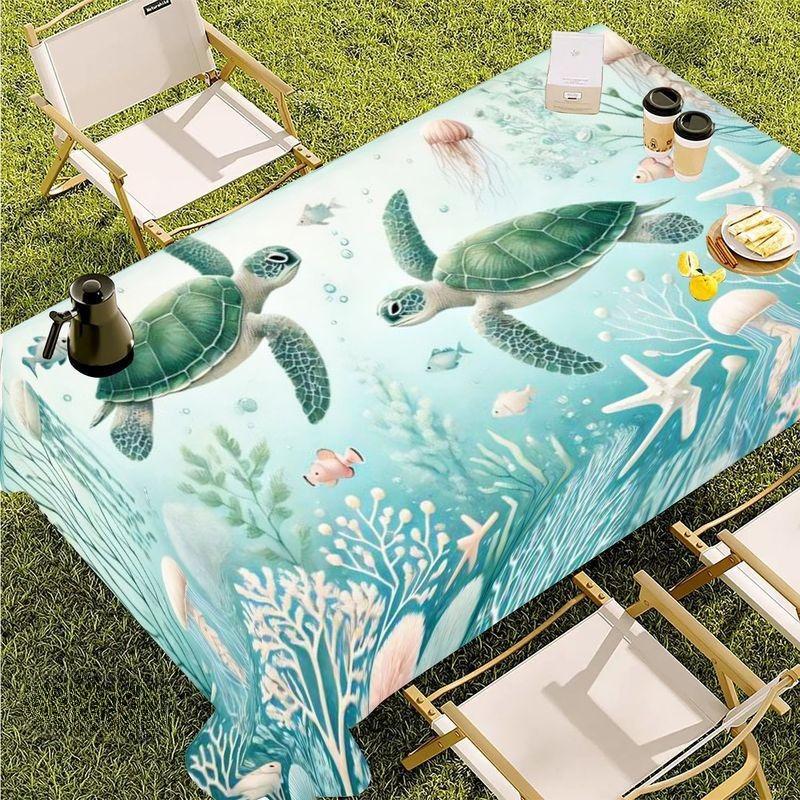 Summer Sea Turtle Underwater World Tablecloth for Table Decor Waterproof Rectangle Reusable Tablecloths for Kitchen Dining Room