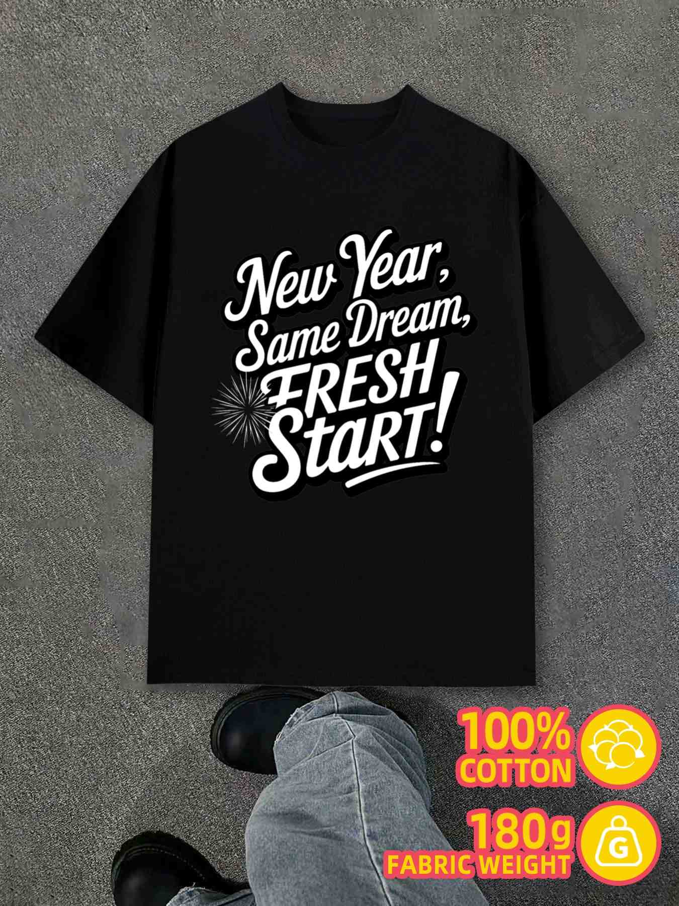 Men s T-Shirt Y2K Year Fresh Start Shirts Black XL
