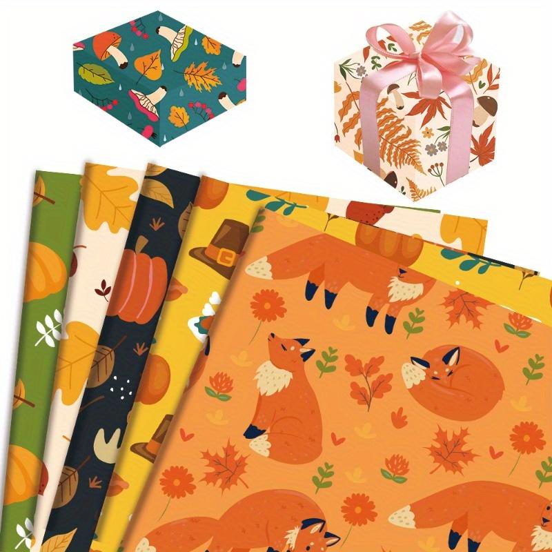 12Sheets Autumn Theme Gift Wrapping Paper - 6 Inch, Pumpkin Leaf Fox and Other Patterns, Perfect for Weddings, Birthdays, Family Gatherings