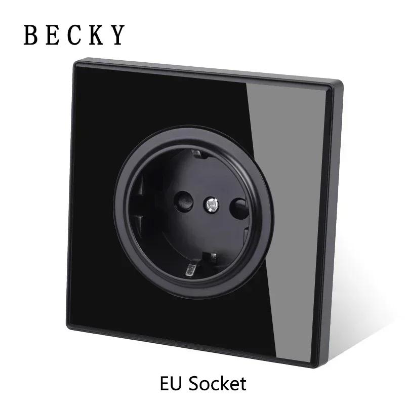 Black Tempered Glass Wall Switch Panel Led European 16a Socket Retro Toggle Light Switch Eu Uk Standard 2usb Socket 1Gang-4gang