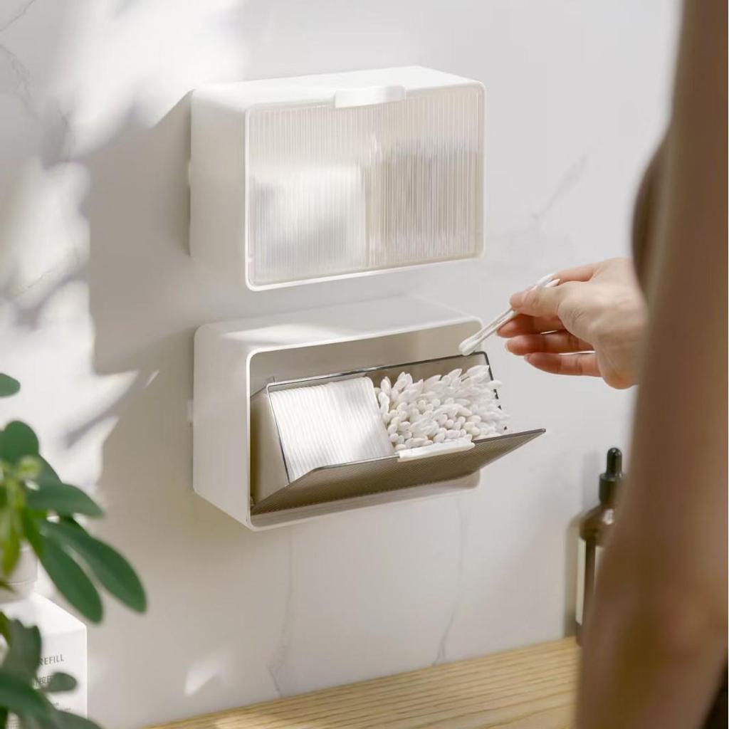 Wall-Mounted ABS Bathroom Mirror Cabinet with Cotton Pad Storage