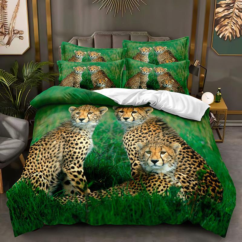 Mode 3D Dieren Beddengoed Set Gouden Luipaard Donzen Dekbedovertrek AU140 * 210 Volledige Maat Bedsprei Felle Beest Print met Rits Zachte Dekbedovertrek
