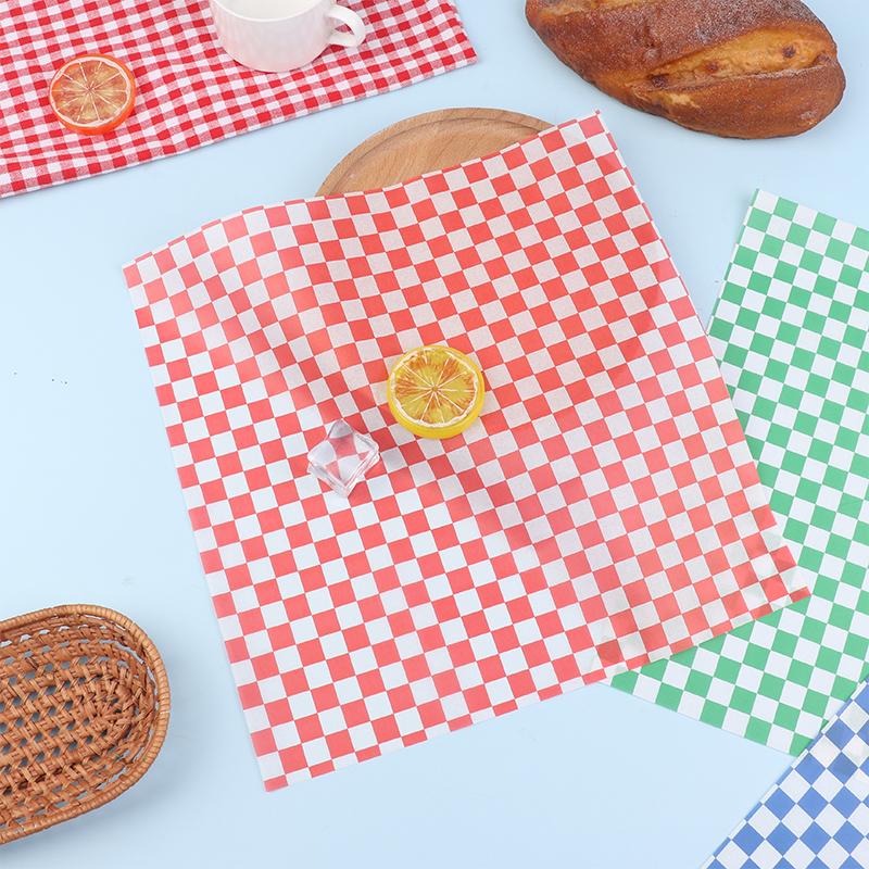 100 Piezas Papel Encapsulado a Cuadros Papel Graso de Grado Alimenticio Envoltorios de Comida Revestimiento de Cesta de Papel Papel Para Pan Sándwich Hamburguesa Papas Fritas Papel Aceitado