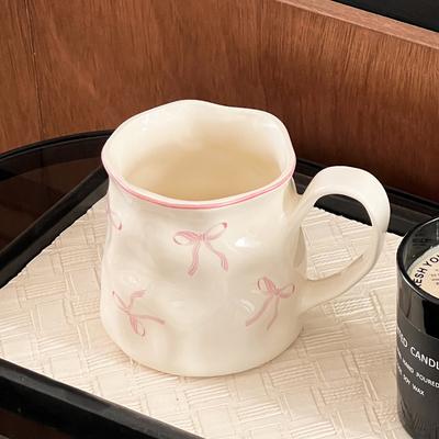 Wind Bow Hand Pinch Coffee Cup Pink Ceramic Mug Water Cup Household Milk Breakfast Cup
