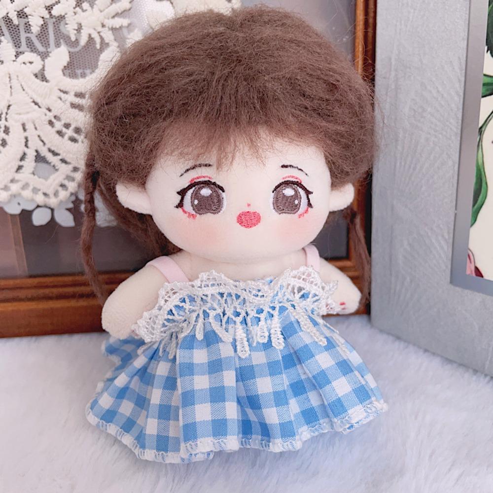 Lace Doll Clothes Dress Grid Plush Toys Clothes Toy Outfit 10cm Cotton Doll Clothes  Children Gift