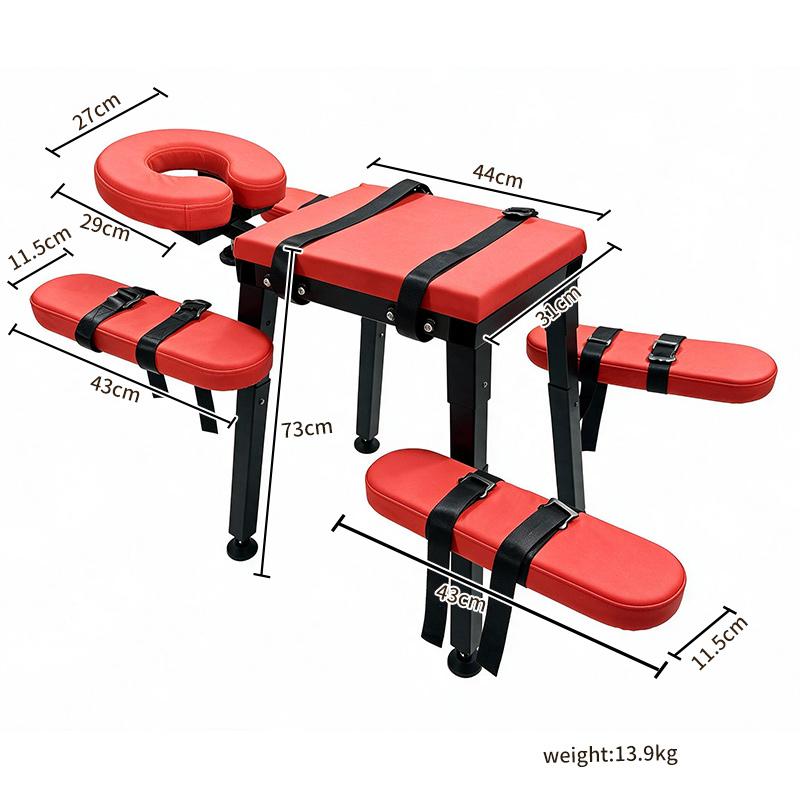 Premium Pleasure Chair Multi-Position Bondage Bench Red Foam Cushion Black Metal Frame Adjustable Headrest Knee Pads Straps BDSM for Couples
