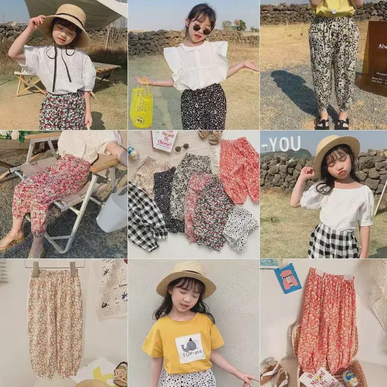 Girls' Retro Floral Sun Protection Pants - Versatile, High-Waist Beach & Anti-Mosquito Summer Pants