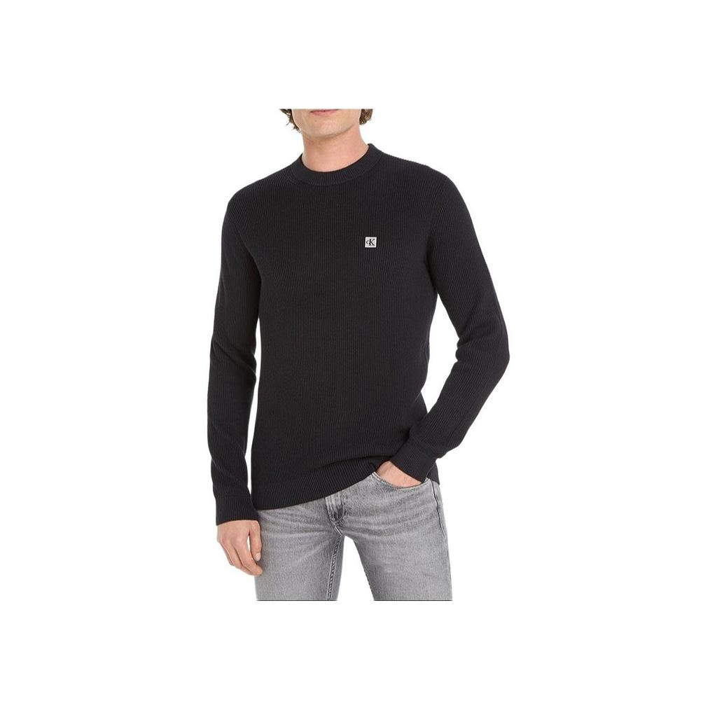 Calvin Klein Crew Neck Slim Fit Logo Pullover Long Sleeve Knit Sweater Men Sweater Black J30J324598-BEH