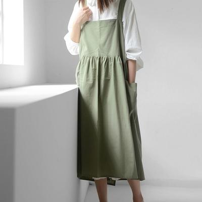 Tablier en Coton Imperméable Couleur Unie Bretelle Réglable Tablier de Cuisson Style Coréen Robe de Travail de Fleuriste Pour Cuisine Café