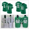 Philadelphia Eagles Vintage Zielona Koszulka Piłkarska Jalen Hurts 1 Haftowana Styl NFL Unisex Bawełniana Odzież Sportowa