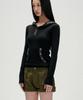 W Stud Incision Henley Neck Hood - Black
