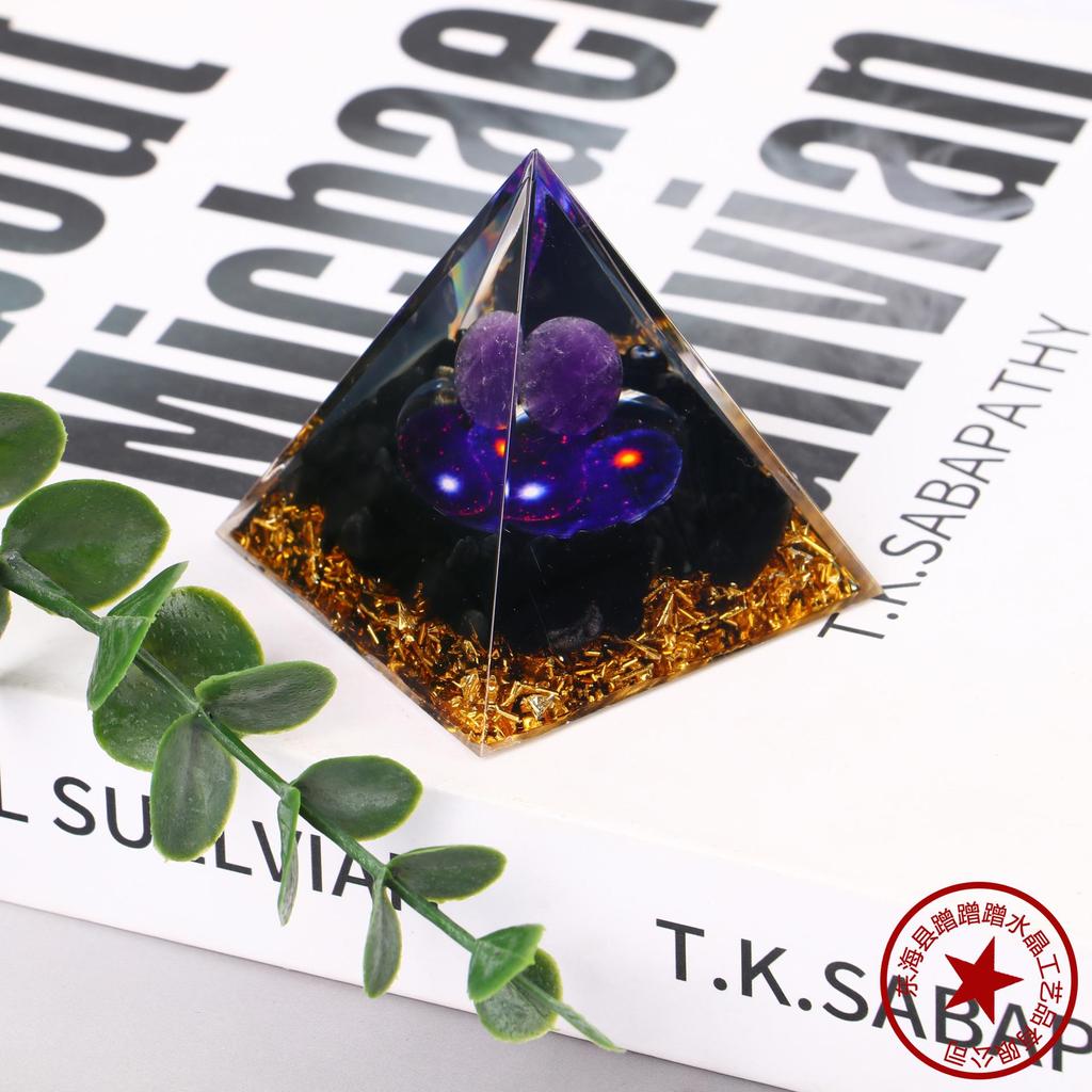 Handmade Natural Crystal Resin Pyramid Ornament for Home and Office