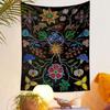 Colorful Floral and Bird Art on Black Background Patterned tapestry home decor, suitable for bedroom and living room, gift