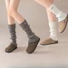 White Knitted Socks for Women in Autumn and Winter, Looking Petite. Mid-calf Leg Covers with Snow Boots, Bokenes and Long Stockings