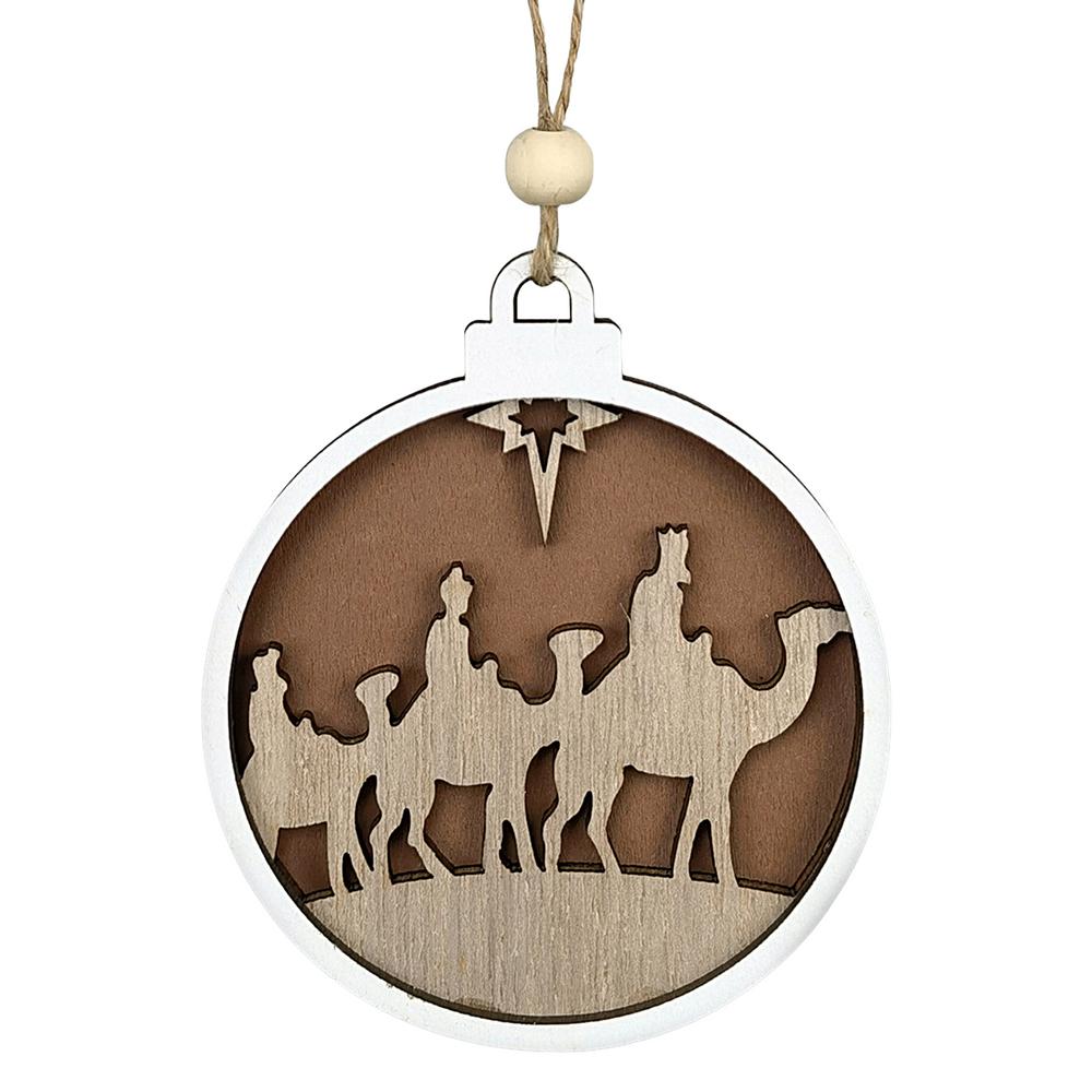 Nativity Scene Pendant Wooden Hollow Pendant Decor Lovely And Delciate Jesus Birth Ornament For Christmas Tree Home Decoration