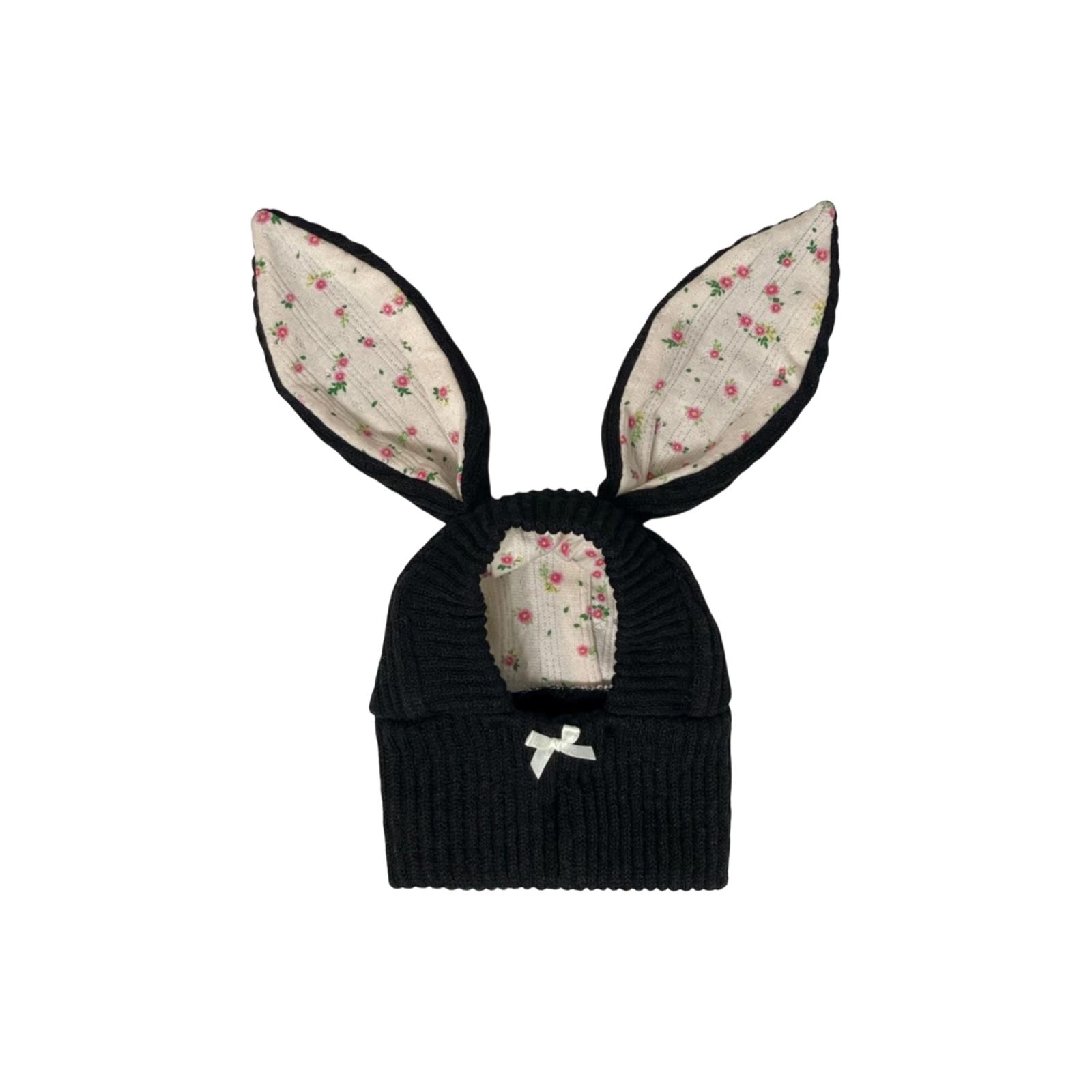 

Милая вязаная шапка для питомца с ушками кролика – Зимний теплый головной убор для кошек и собак, Очаровательный декоративный аксессуар M чёрный