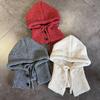Solid Knitted Color Cap With Wide Brim And Ear Warmers For Autumn Winter Casual