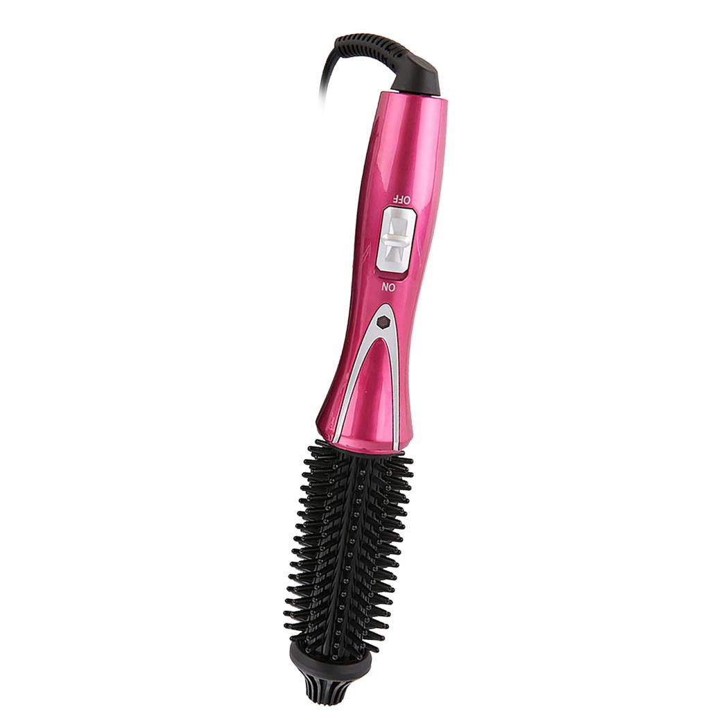 Foldable Heated Curling Brush Ceramic Glaze Coating Thermal Brush 30W Anti Scald Wine Red EU Plug 100 240V