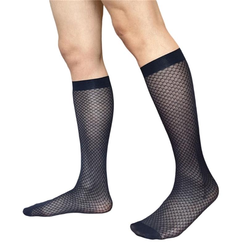 Men Thin Business Dress Socks Stretchy Nylon Sheer Knee Highs Dress Socks Over the Calf Dress Socks Sheer Casual Socks