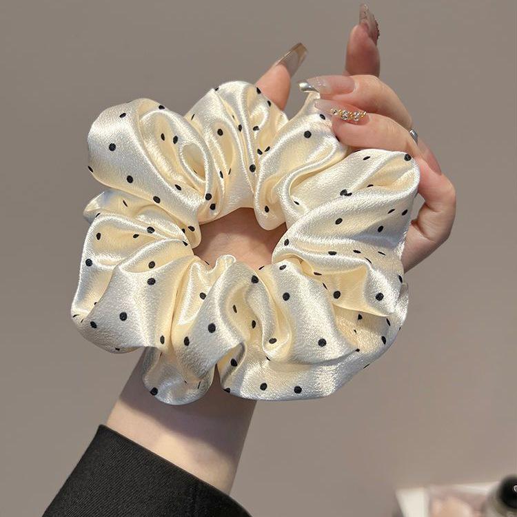 High-End French Satin Polka Dot Scrunchie - Elastic Hair Tie & Bun Accessory for Women