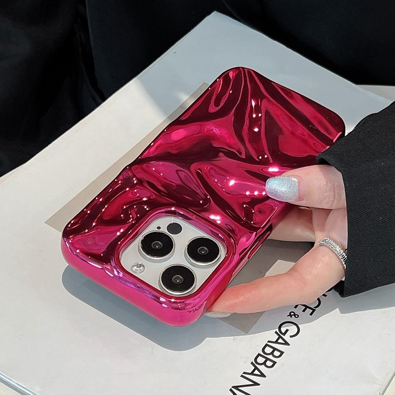 Plating Red Water Ripple Wrinkle Texture Case For iPhone 16 Pro Max 17 Air 15 14 13 12 11 16 Plus Glossy Silicone Back Cover