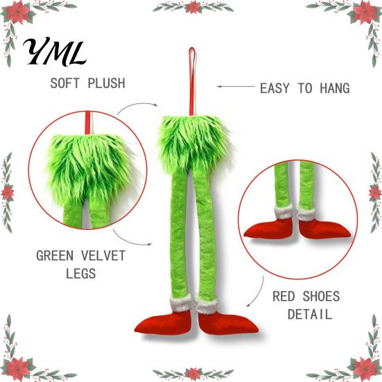 Red Green Holiday Decor Funny Elf Legs Car Hanging Ornament, Christmas Tree with Soft Seasonal Interior Embellishments Plush, Pendant for Rearview