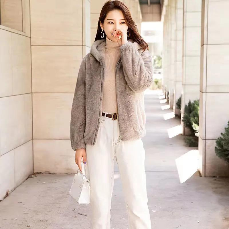 WTEMPO Solid Color Windproof Cold-proof Hooded Zipper Coats Women's Casual Versatile Faux Fur Plush Jackets
