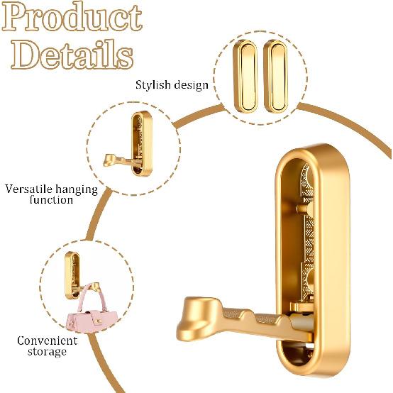 2 Pcs Folding Coat Hooks, Foldable Gold Wall Hooks for Bathroom Closet Space-Saving Foldable Hook Towel Hook Robe Hooks Wall Mounted for Hanging Coat