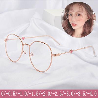 Damen Lesebrille Klassische Myopiebrille Retro Runde Liebesbrille Optik 0 Bis -4.0 Metallrahmen Brille Damen