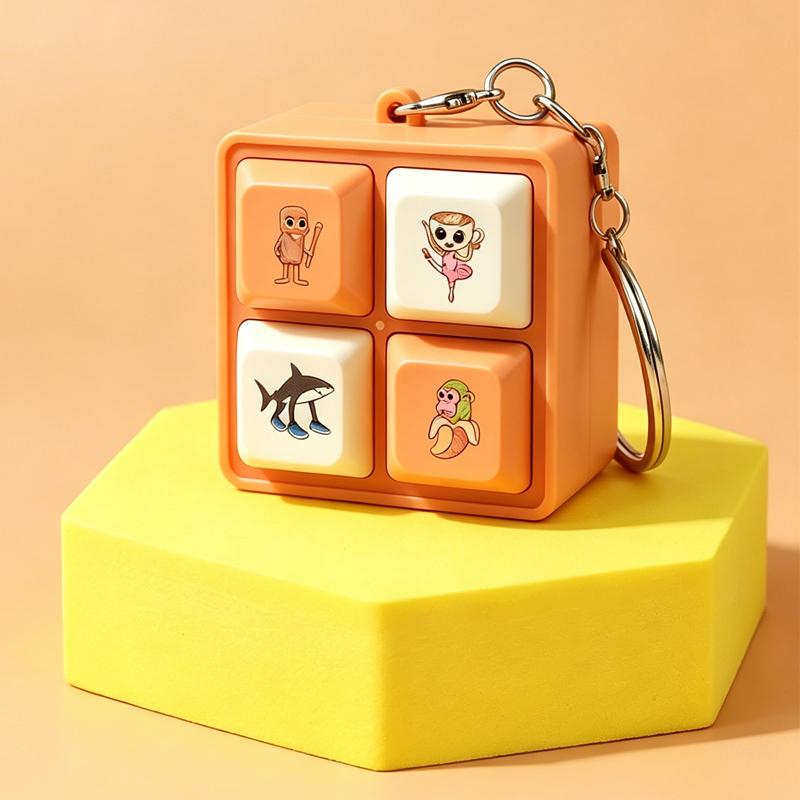 

Cartoon Fidget Keychain Button Keycap DIY Keyboard Keyring Key Backpack Pendant 4-Button Fidget Clicker Toy with Sound and Light