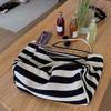 Contrast Color Stripe Canvas Handbag Korean Style Thin Straps Tote Bag  Girls