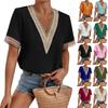 Women's Fashion Lace Trim Short Sleeve Chiffon Top