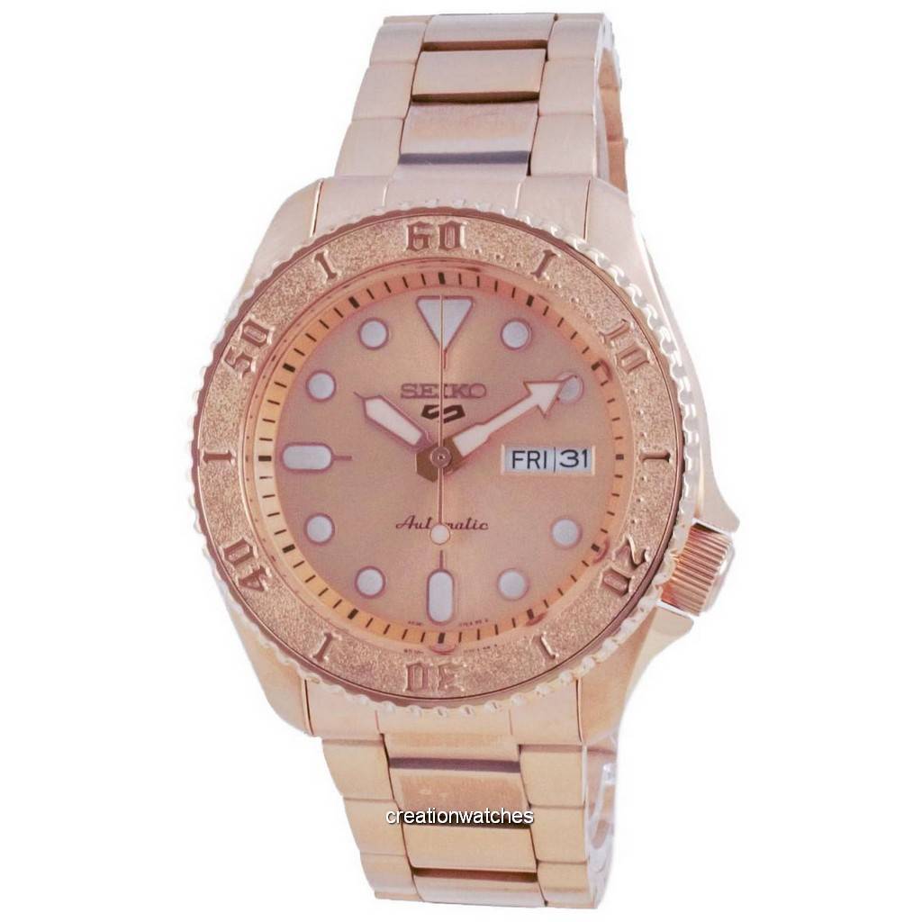 

Refurbished Seiko 5 Sports Rose Gold Tone Automatic SRPE72 SRPE72K1 SRPE72K 100M Men s watch рожевий колір золота