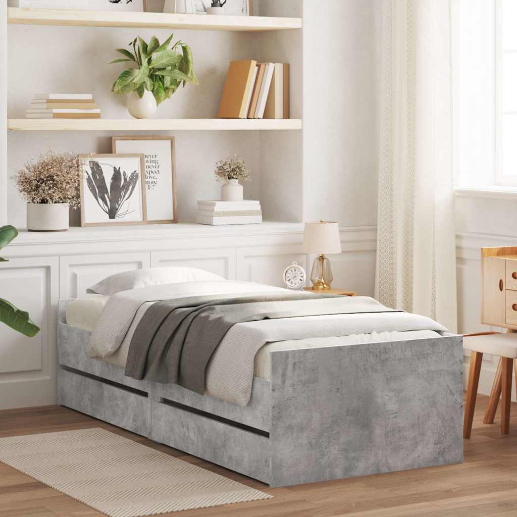 Bed with Drawers Concrete Grey 75 X 190 Cm
