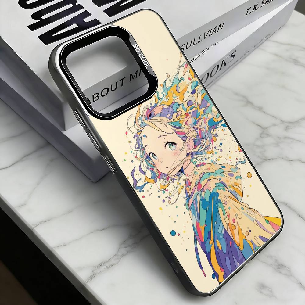 C-Cartoon illustration Phone Case For iPhone 17,16,15,14,13,12,11 Plus,Pro Max,XS,Colored Silver Plated Inside Cover