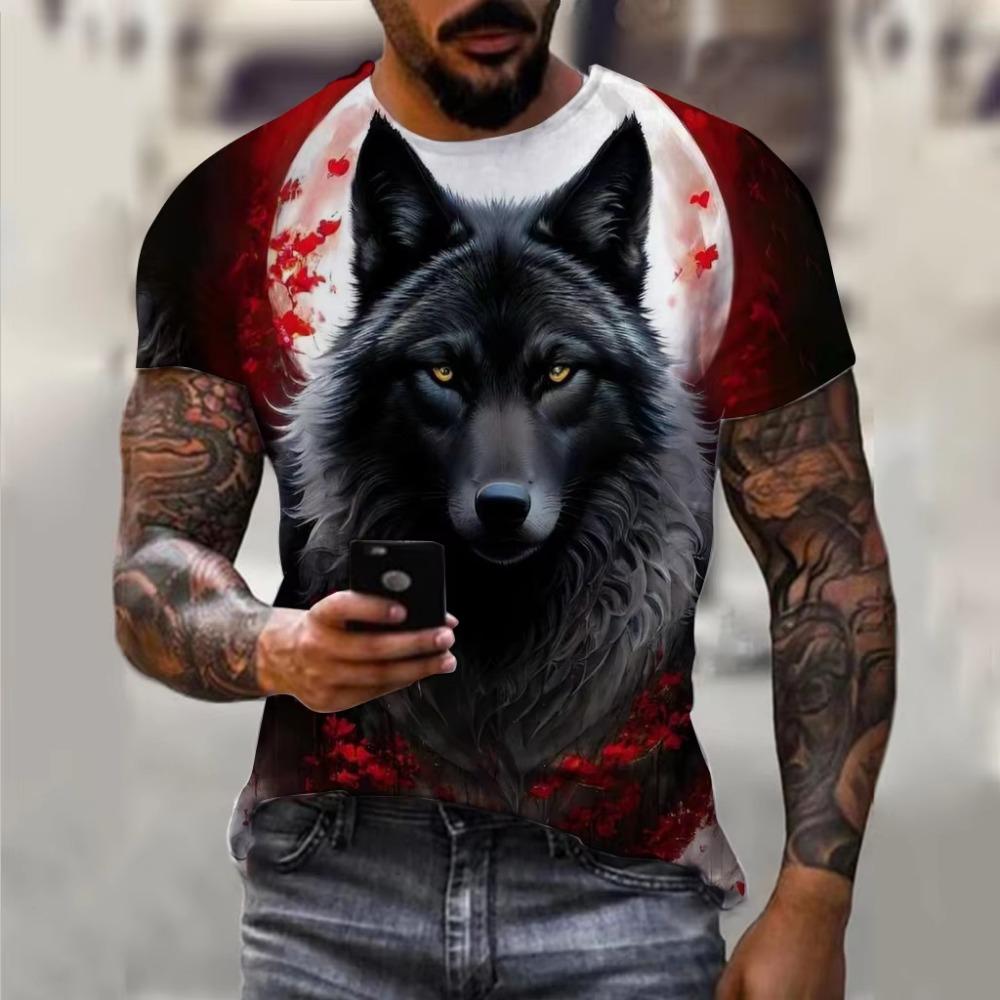 Men's 3D printed wolf dragon T-shirt design, comfortable short sleeved casual street wear T-shirt, men's and women's T-shirt, children's T-shirt