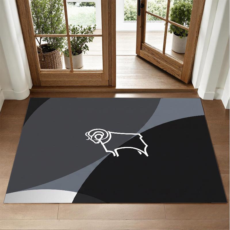 Derby County Football Design Crystal Velvet Rug Soft Decorative Mat for Bedroom Entrance