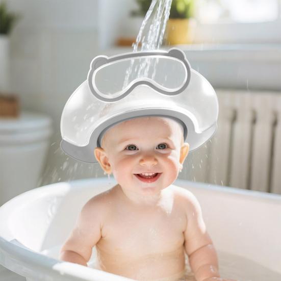 Bonnet de Lavage pour Bébé Imperméable Chapeau de Bain Bord en Silicone Sans BPA Qualité Alimentaire Bandeau Réglable Protection Douce pour Yeux Oreilles pour Bébés Jeunes Enfants Douche Douce