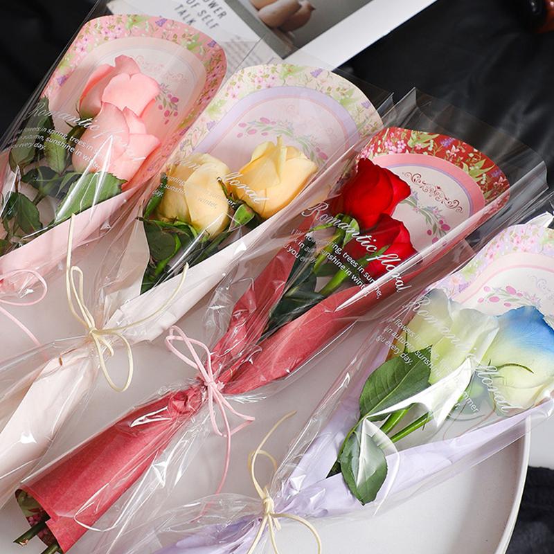 10Pcs Transparent Rose Packaging Bags Flower Bouquet Plastic Bag Bouquet Wrapping Paper Valentine'S Day Wedding Decor