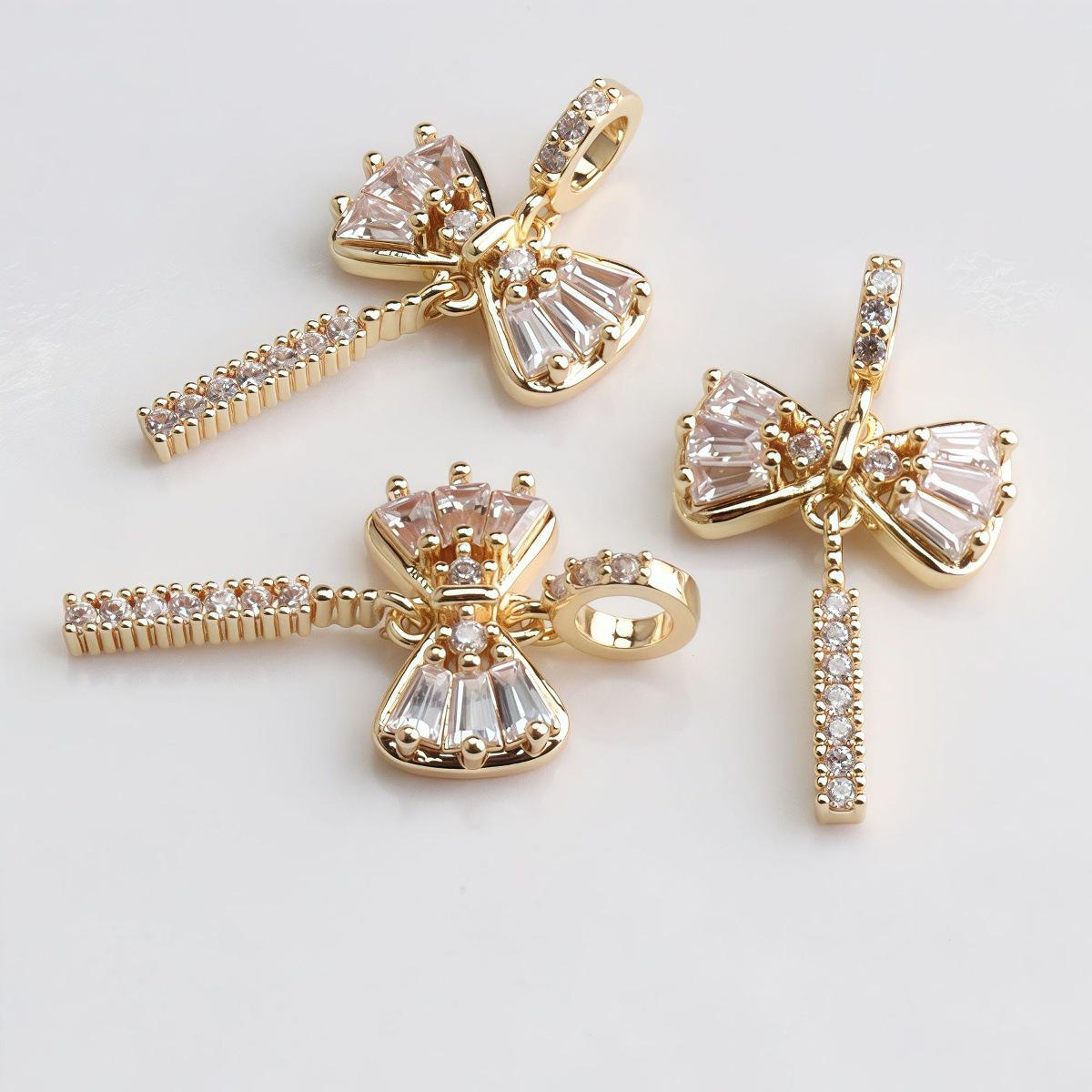 14K Gold Filled Zircon Bow Tassel Pendant Charm for DIY Jewelry