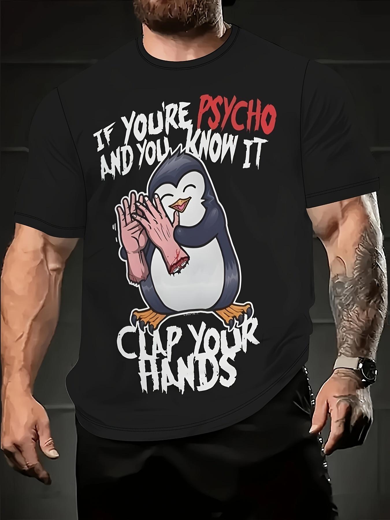 

26 Men S Plus Size Casual Sports T-Shirt with Cartoon Penguin Print Crew Neck Knit Polyester 95% Spandex 5% Slight Stretch Tops Unisex T-Shirt M